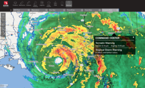 Скриншот Baron Threat Net и уведомление для заданного пользователем места перед ураганом Ида (2021).