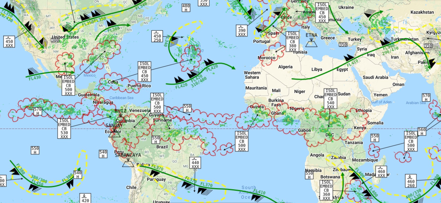 Изображение глобальных радаров опасности полетов с FlightRadar24